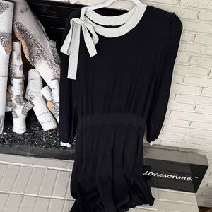 Elegant Nanette Lapore Black and White Dress with Bow Detail XL